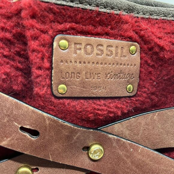 Fossil Tote Bag Womens Red Fleece With Brown Leather Trim Adrina Inner Pockets - Picture 6 of 16